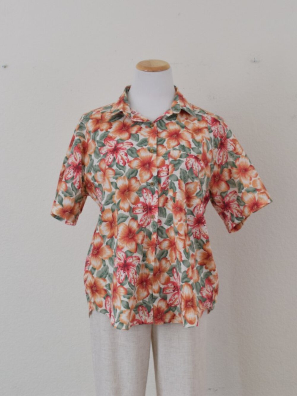 Vintage 90s Cotton Floral Women's Blouse by Fire-Islander | size Large - Picture 2 of 10